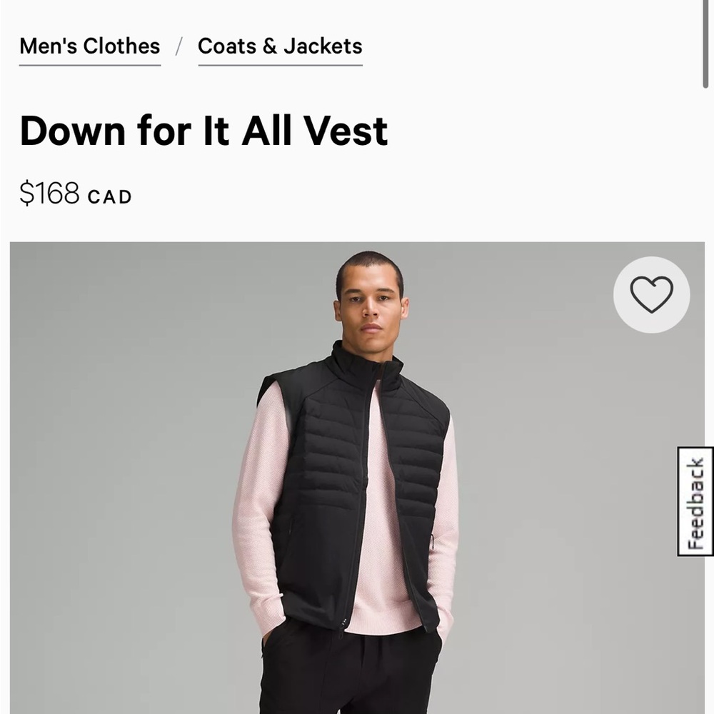 Men’s Small Lululemon Down for it All Vest brand new condition